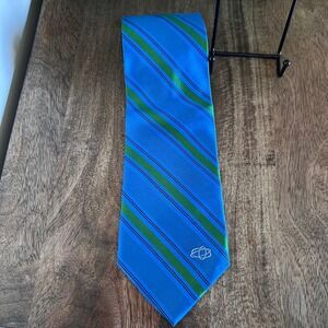 GYRO Mens Tie‎ Blue Green Striped Silk Necktie Professional Formal 100% Silk